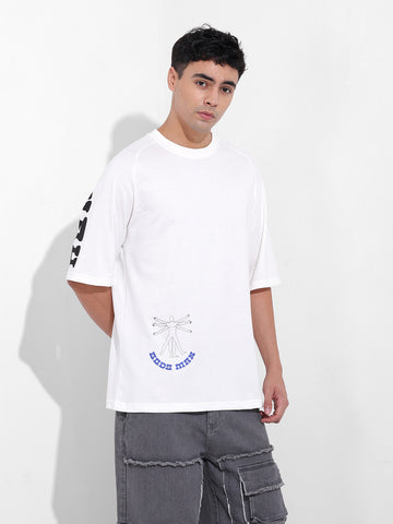 Men's White Oversized Graphic Back Printed Round Neck T-shirt