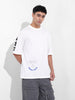 Men's White Oversized Graphic Back Printed Round Neck T-shirt