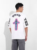 Men's White Oversized Graphic Back Printed Round Neck T-shirt