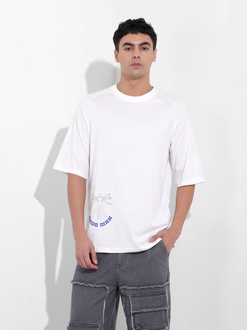 Men's White Oversized Graphic Back Printed Round Neck T-shirt