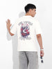 Men's White Boxy Oversized Graphic Back Printed Round Neck T-shirt