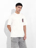 Men's White Boxy Oversized Graphic Back Printed Round Neck T-shirt