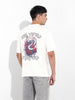 Men's White Boxy Oversized Graphic Back Printed Round Neck T-shirt