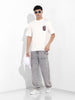 Men's White Boxy Oversized Graphic Back Printed Round Neck T-shirt