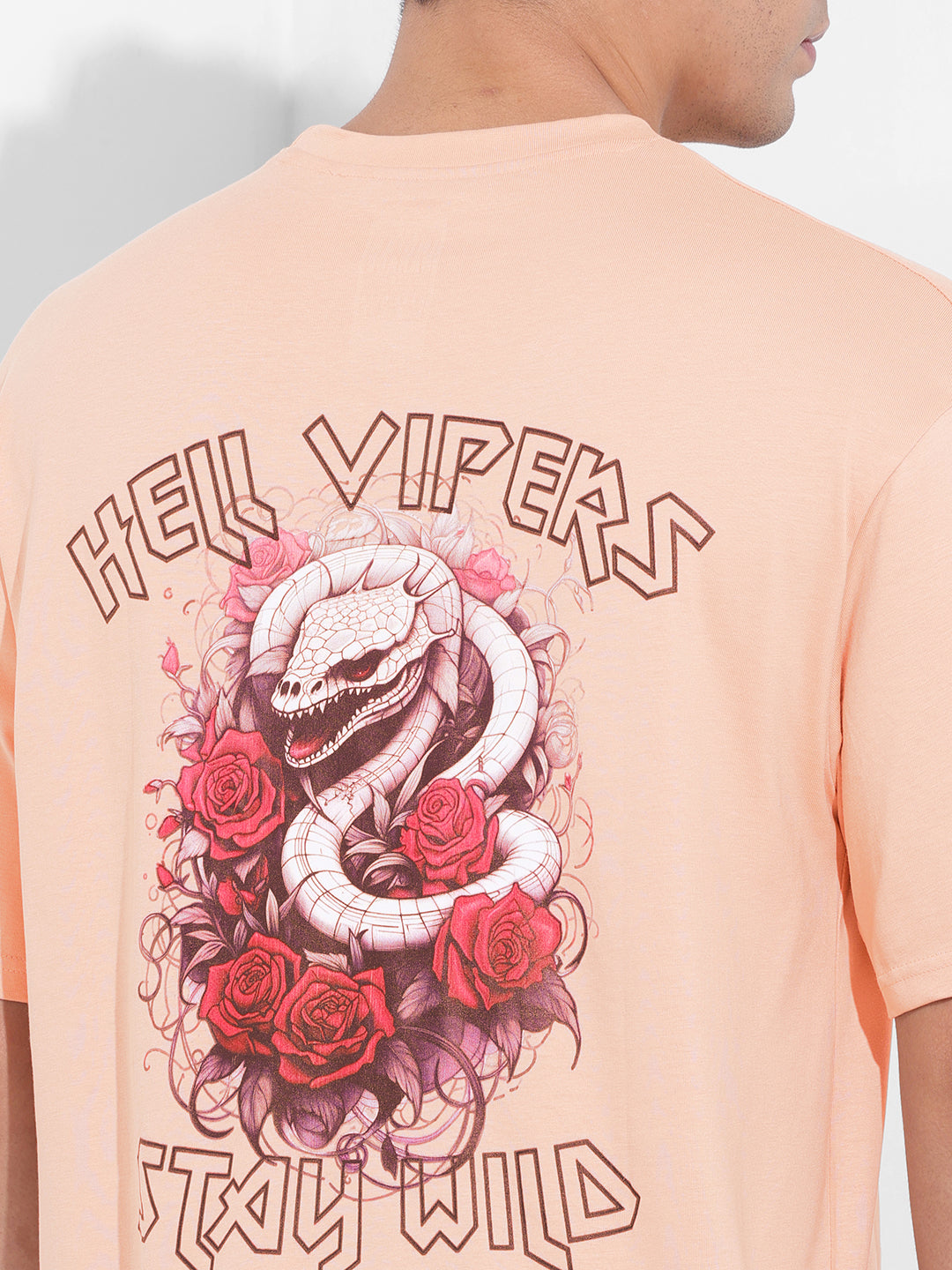 Men's Beige Boxy Oversized Graphic Back Printed Round Neck T-shirt