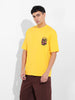 Men's Yellow Boxy Oversized Graphic Back Printed Round Neck T-shirt