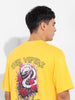 Men's Yellow Boxy Oversized Graphic Back Printed Round Neck T-shirt