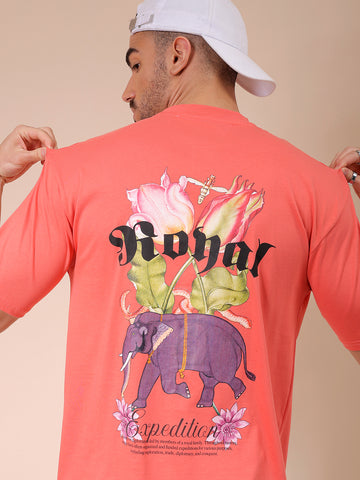 Men's Red Boxy Oversized Graphic Back Printed Round Neck T-shirt