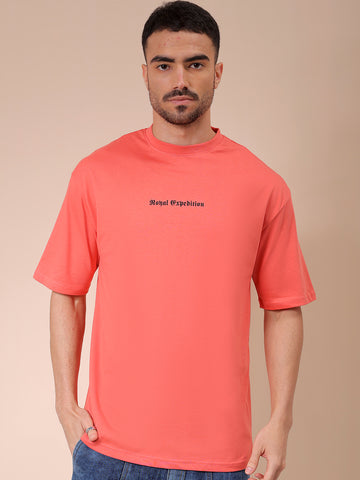 Men's Red Boxy Oversized Graphic Back Printed Round Neck T-shirt