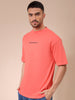 Men's Red Boxy Oversized Graphic Back Printed Round Neck T-shirt