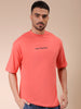 Men's Red Boxy Oversized Graphic Back Printed Round Neck T-shirt