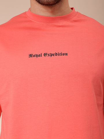 Men's Red Boxy Oversized Graphic Back Printed Round Neck T-shirt