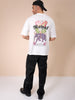 Men's White Boxy Oversized Graphic Back Printed Round Neck T-shirt