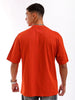 Men's Orange Boxy Oversized Placement Print Round Neck T-shirt