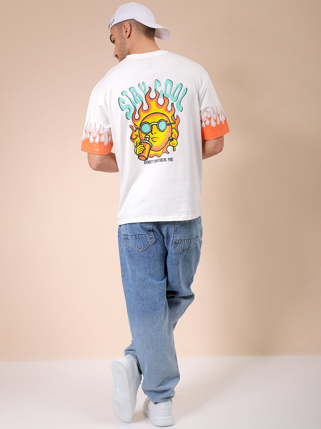 Men's White Oversized Graphic Back Printed T-Shirt