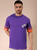 Men's Purple Boxy Oversized Graphic Back Printed Round Neck T-shirt