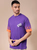 Men's Purple Boxy Oversized Graphic Back Printed Round Neck T-shirt