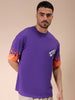 Men's Purple Boxy Oversized Graphic Back Printed Round Neck T-shirt