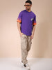 Men's Purple Boxy Oversized Graphic Back Printed Round Neck T-shirt