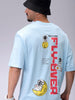 Men's Blue Oversized Graphic Back Printed Round Neck T-shirt