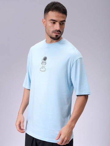 Men's Blue Oversized Graphic Back Printed Round Neck T-shirt