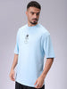 Men's Blue Oversized Graphic Back Printed Round Neck T-shirt
