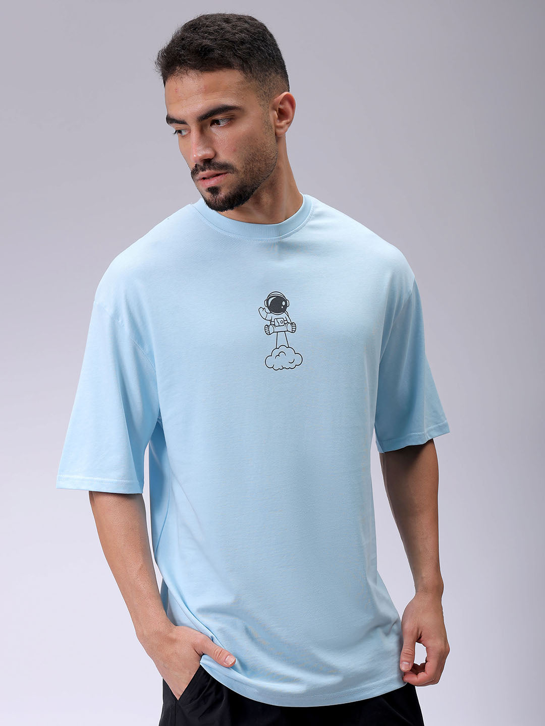 Men's Blue Oversized Back Printed T-Shirt