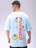 Men's Blue Oversized Graphic Back Printed Round Neck T-shirt
