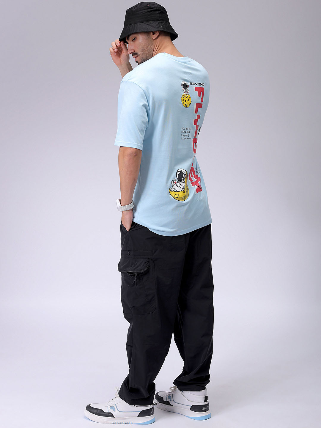 Men's Blue Oversized Back Printed T-Shirt