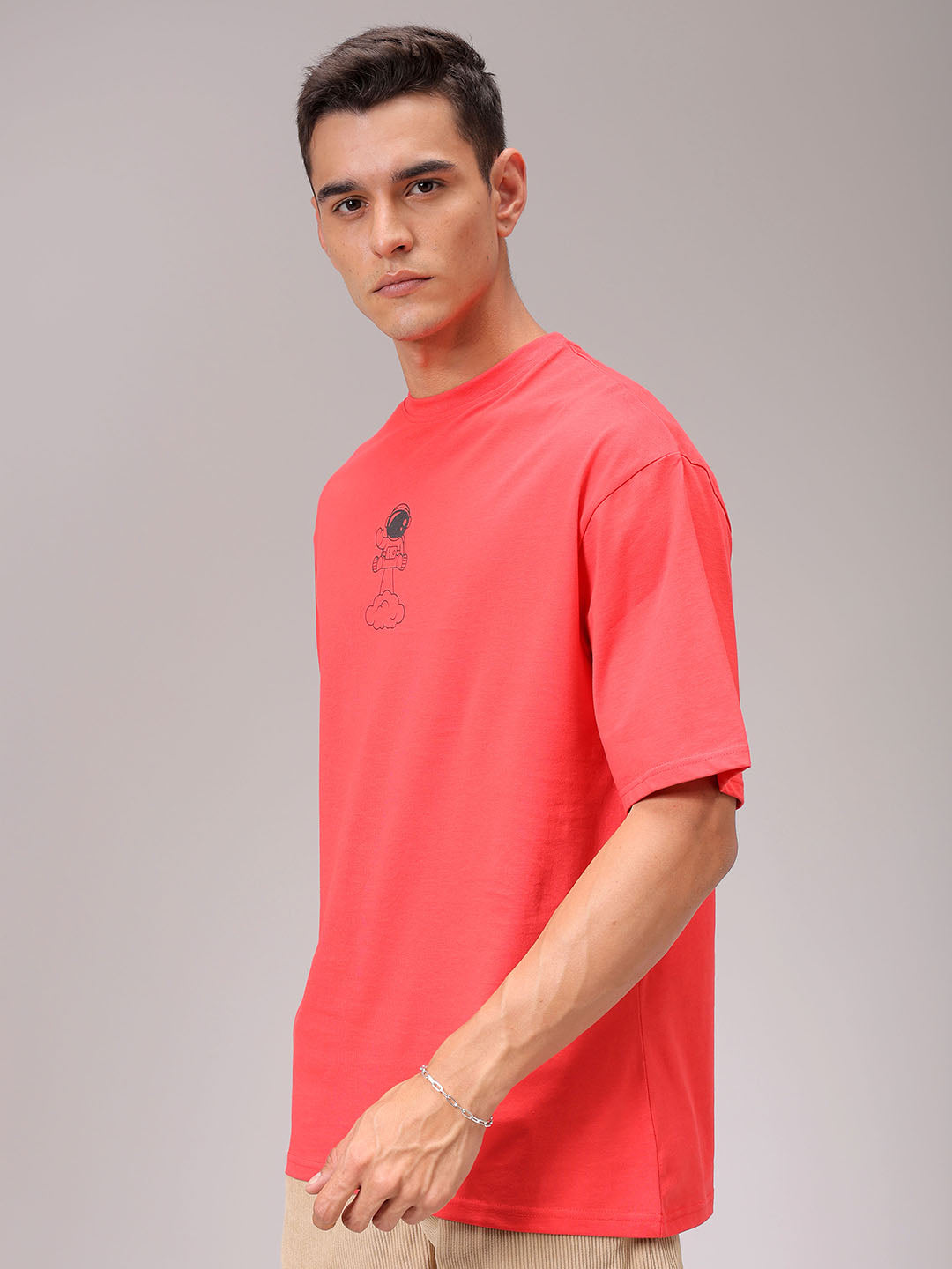 Men's Red Oversized Back Printed T-Shirt