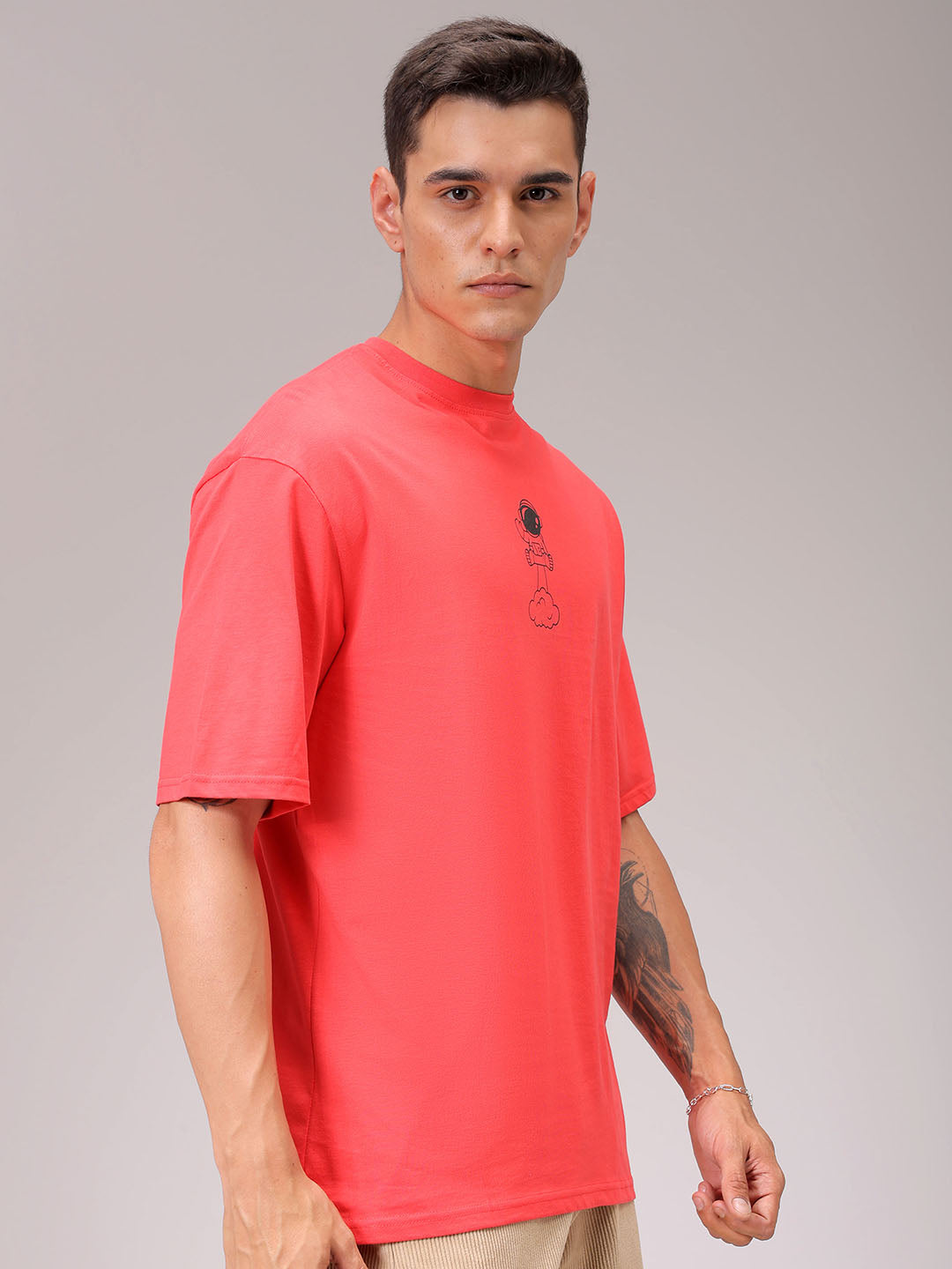 Men's Red Oversized Back Printed T-Shirt