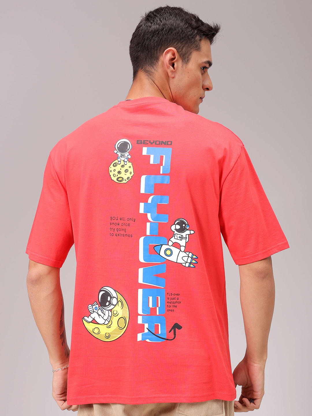 Men's Red Oversized Back Printed T-Shirt