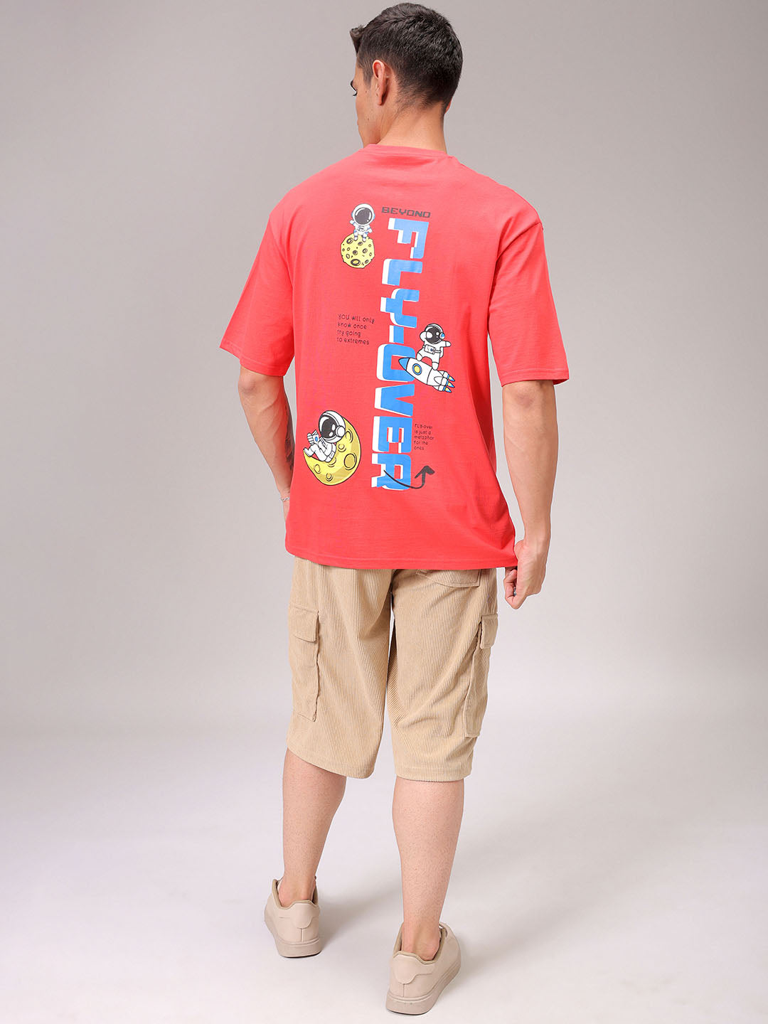 Men's Red Oversized Back Printed T-Shirt