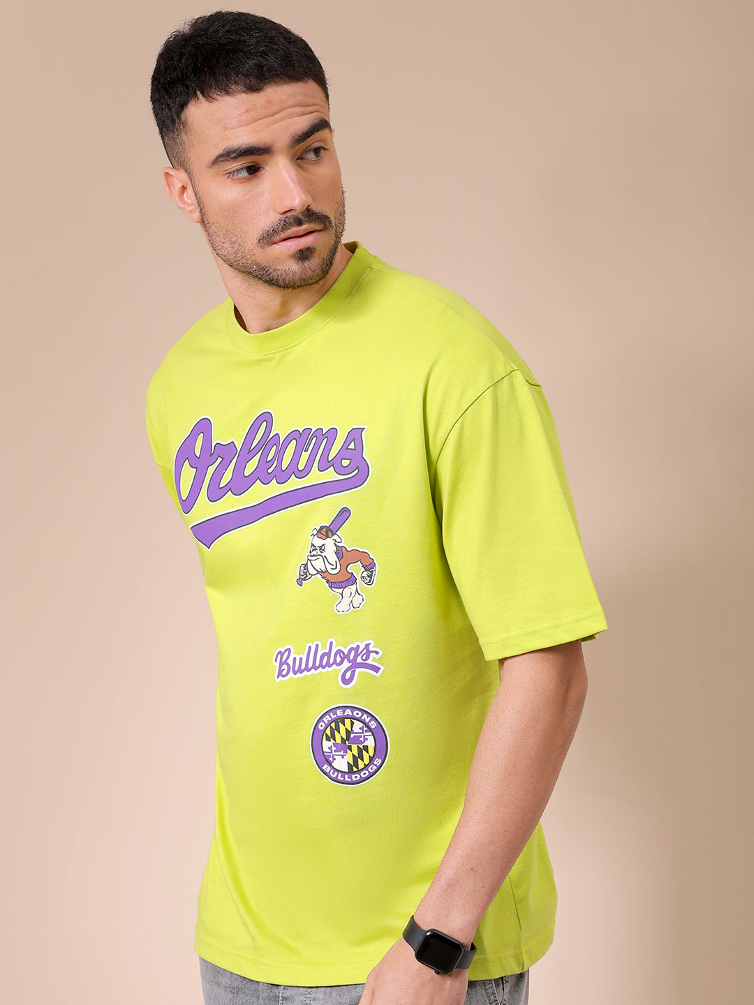 Men's Green Oversized Placement Printed T-Shirt