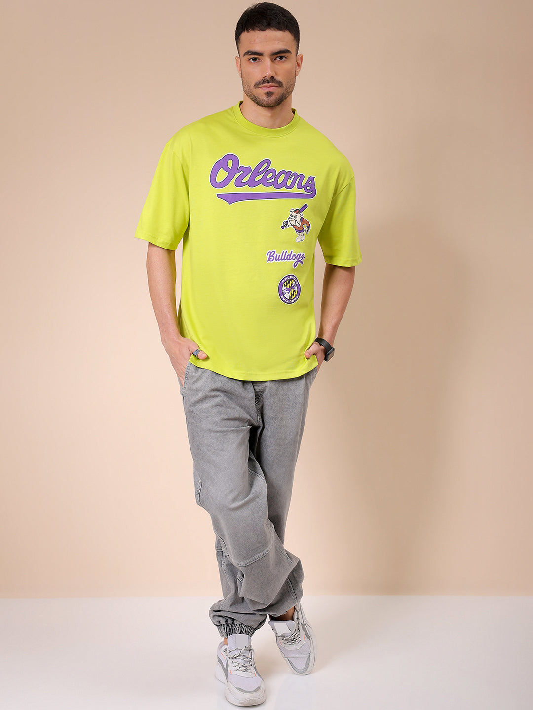 Men's Green Oversized Placement Printed T-Shirt