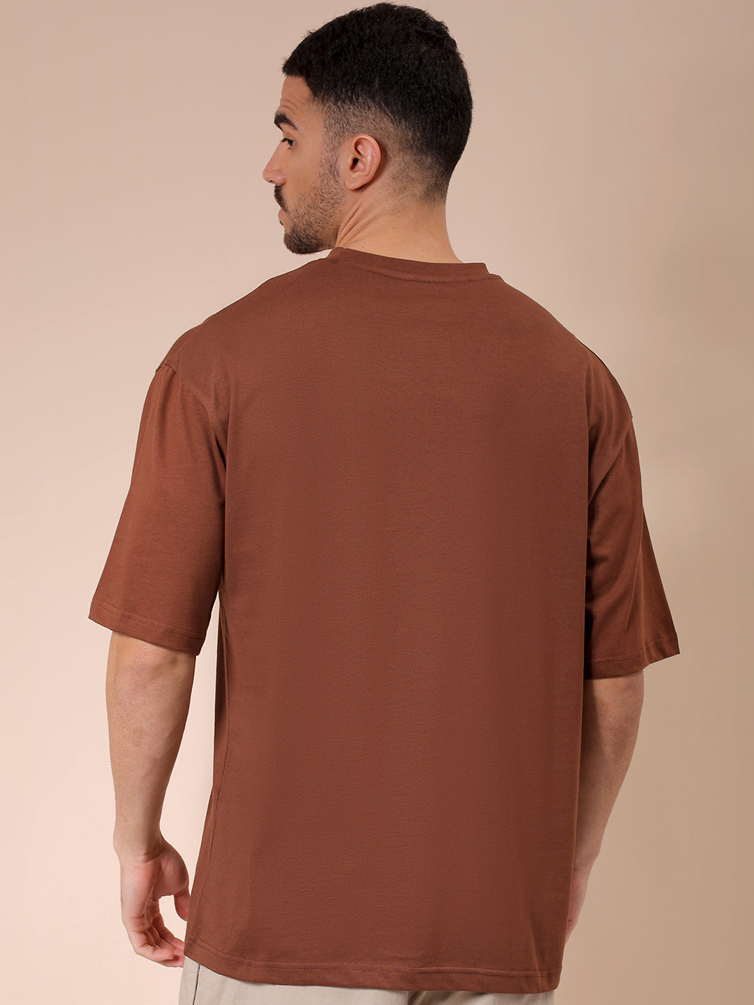 Men's Brown Oversized Placement Printed T-Shirt