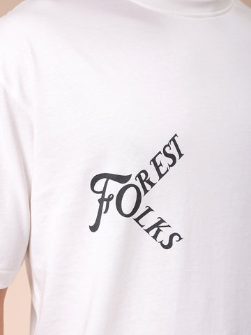 Men's White Boxy Oversized Graphic Back Printed Round Neck T-shirt