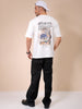 Men's White Boxy Oversized Graphic Back Printed Round Neck T-shirt