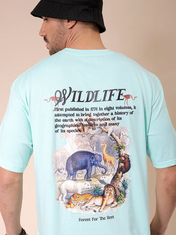 Men's Green Boxy Oversized Graphic Back Printed Round Neck T-shirt