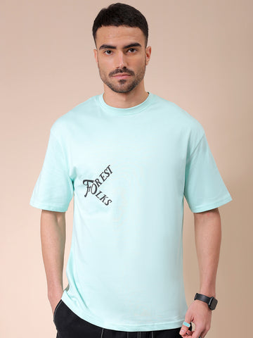 Men's Green Boxy Oversized Graphic Back Printed Round Neck T-shirt