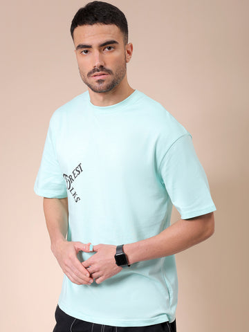 Men's Green Boxy Oversized Graphic Back Printed Round Neck T-shirt