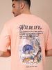 Men's Peach Boxy Oversized Graphic Back Printed Round Neck T-shirt