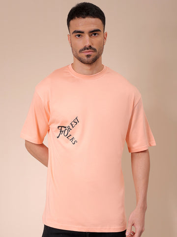 Men's Peach Boxy Oversized Graphic Back Printed Round Neck T-shirt