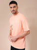 Men's Peach Boxy Oversized Graphic Back Printed Round Neck T-shirt