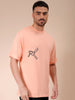 Men's Peach Boxy Oversized Graphic Back Printed Round Neck T-shirt