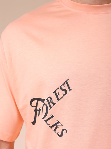 Men's Peach Boxy Oversized Graphic Back Printed Round Neck T-shirt