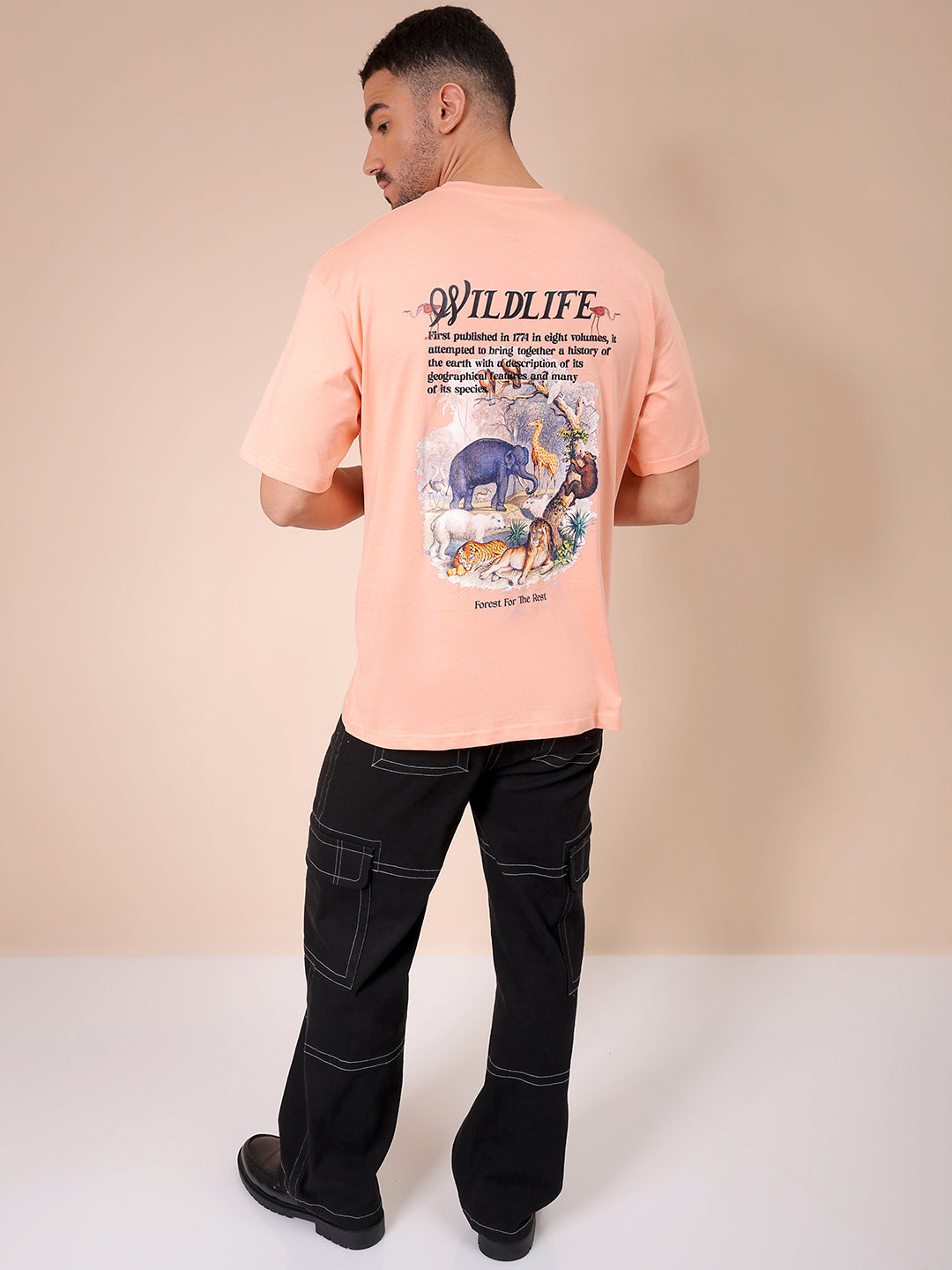 Men's Peach Oversized Graphic Back Printed T-Shirt