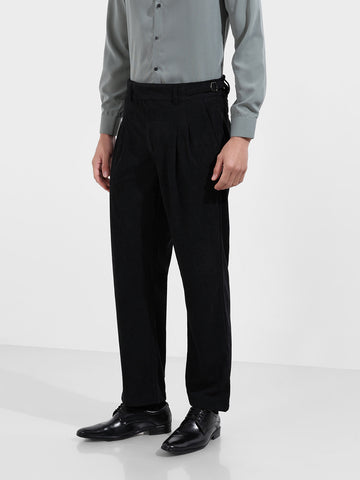 Men's Black Relaxed Fit Casual Textured Trousers