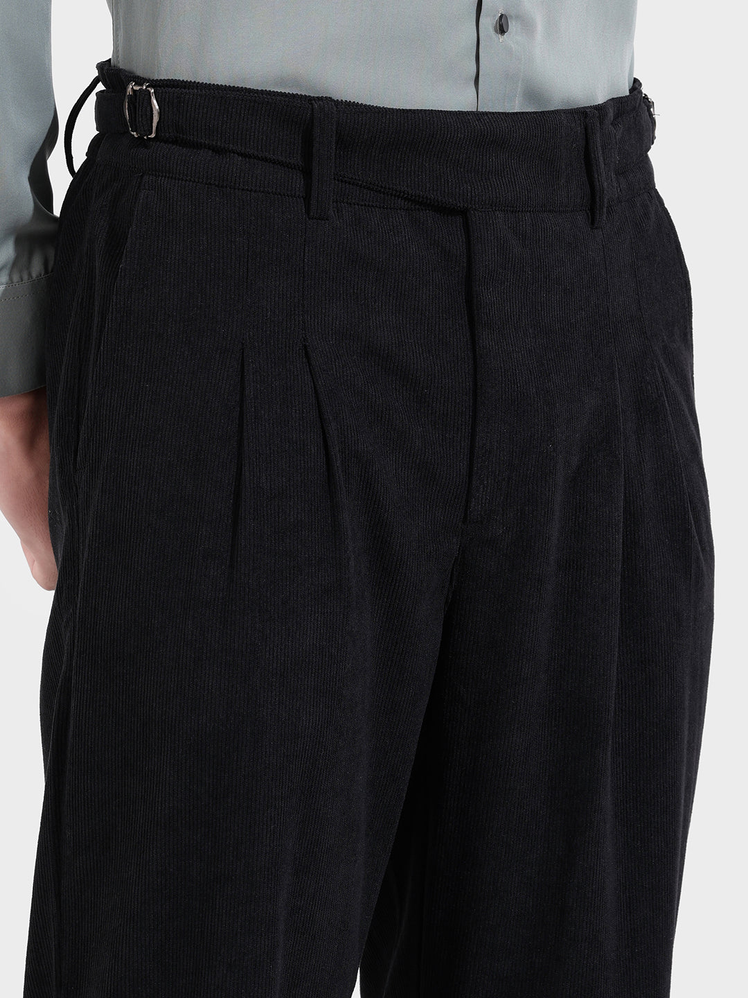 Men's Black Relaxed Fit Casual Textured Trousers
