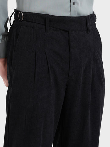 Men's Black Relaxed Fit Casual Textured Trousers